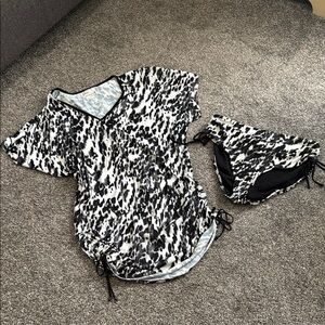 Stylish Black and White coverup# with matching bikini bottom